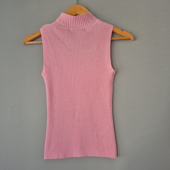 Sweater Project Pink Sleeveless Mock Neck Y2K Stretch Knit Sweater Womens Medium - Picture 3 of 5